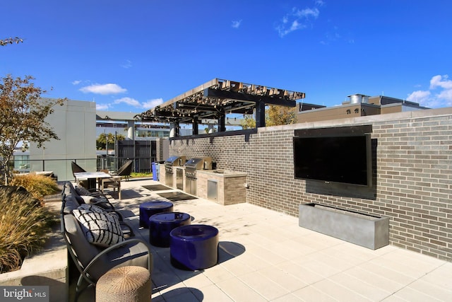 view of patio / terrace with a pergola, a grill, area for grilling, and fence