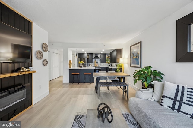 living room featuring light wood-type flooring