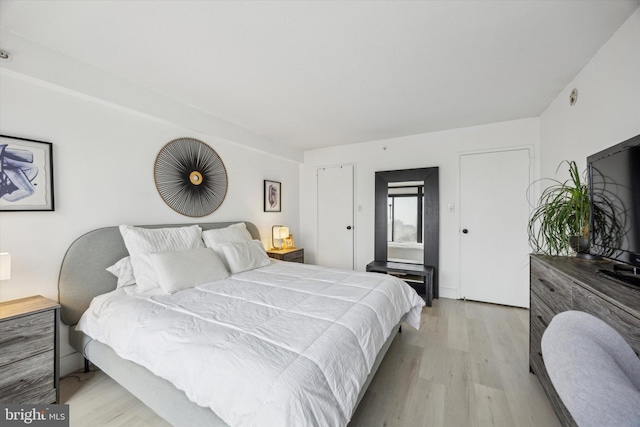 bedroom with light hardwood / wood-style flooring