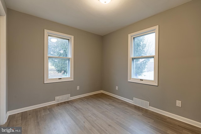 unfurnished room featuring plenty of natural light and light wood-type flooring