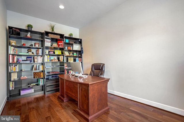 office space featuring dark hardwood / wood-style flooring