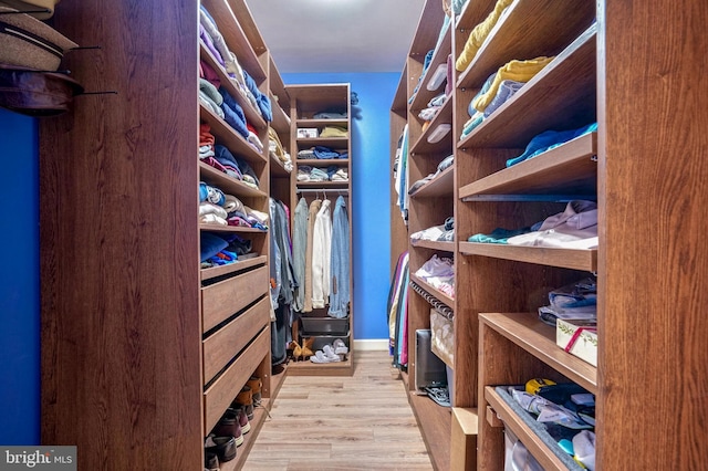 spacious closet with light hardwood / wood-style floors