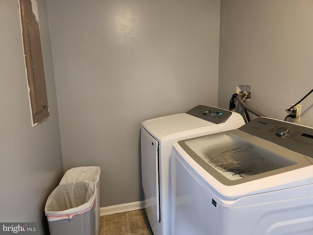 clothes washing area featuring washing machine and dryer and electric panel