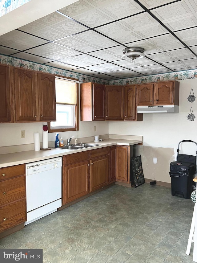 kitchen with white dishwasher and sink