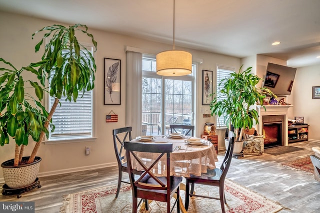 dining space featuring wood-type flooring