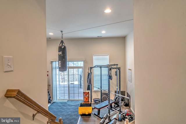 exercise room featuring carpet floors