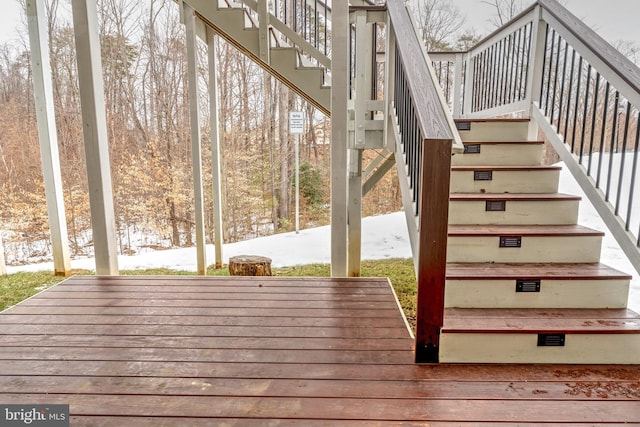 view of snow covered deck