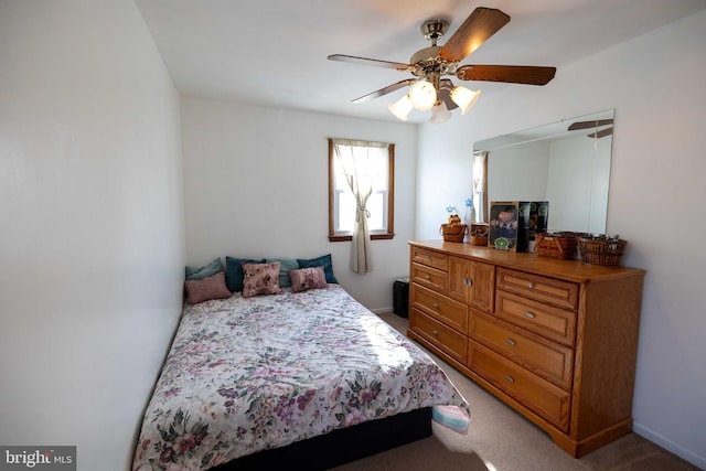 bedroom featuring carpet floors and ceiling fan