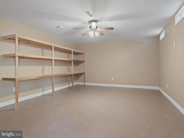 basement featuring ceiling fan