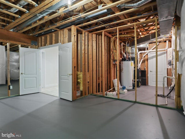 basement featuring gas water heater