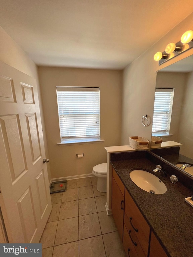 bathroom with vanity, tile patterned floors, and toilet