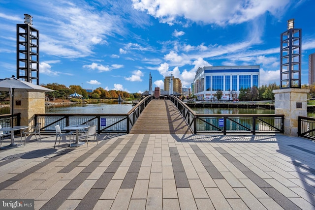 dock area featuring a water view