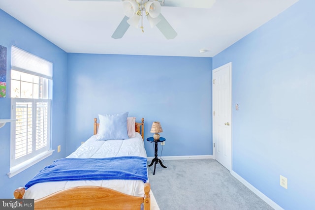 bedroom featuring carpet and ceiling fan