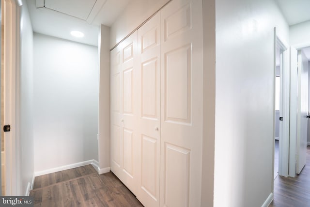 corridor with dark hardwood / wood-style floors