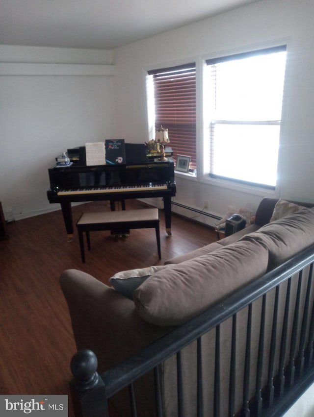 living room featuring hardwood / wood-style floors and a baseboard radiator