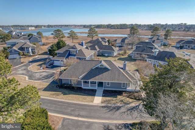 aerial view with a water view