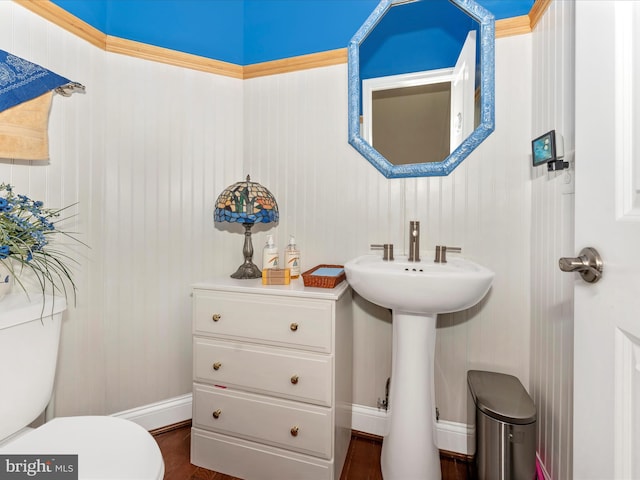 bathroom featuring sink, hardwood / wood-style flooring, and toilet