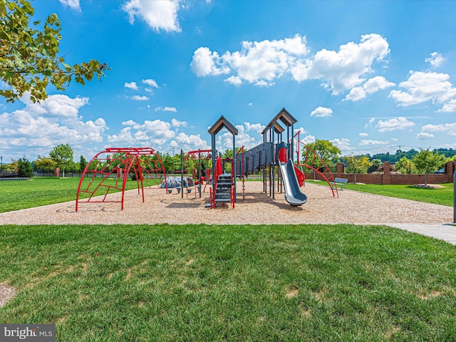 view of playground featuring a yard