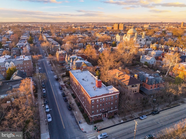 view of aerial view at dusk