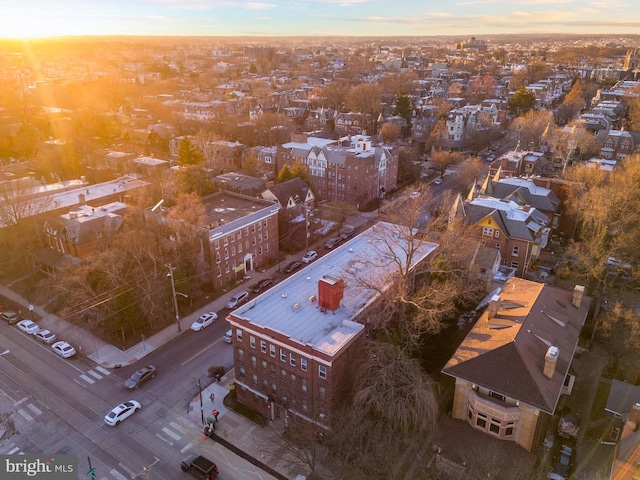 view of aerial view at dusk