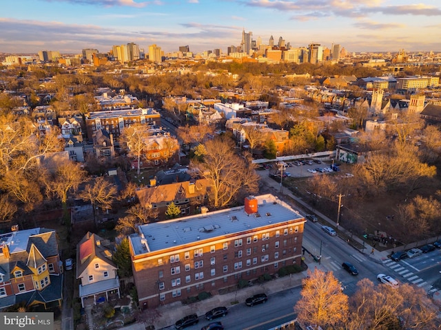 view of aerial view at dusk