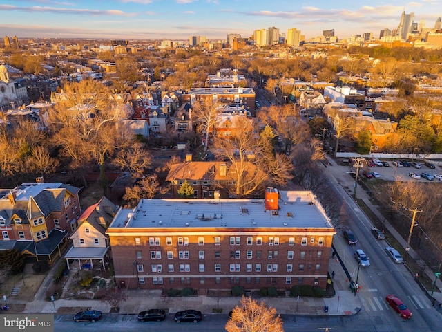 view of aerial view at dusk