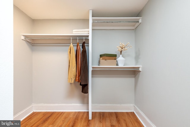 walk in closet featuring light hardwood / wood-style flooring