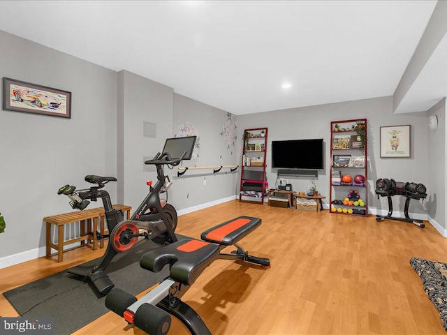 workout area featuring wood-type flooring