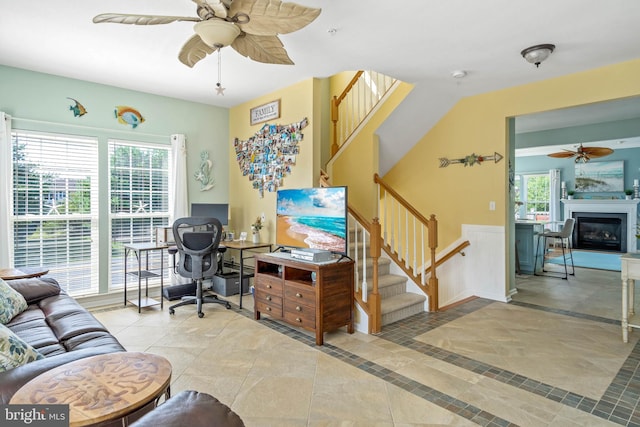 home office with ceiling fan