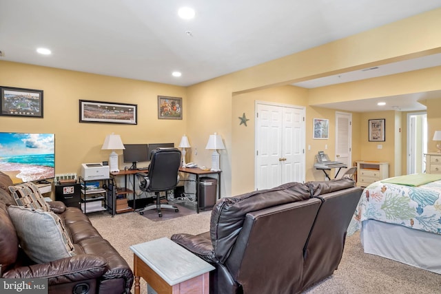 living room with light carpet