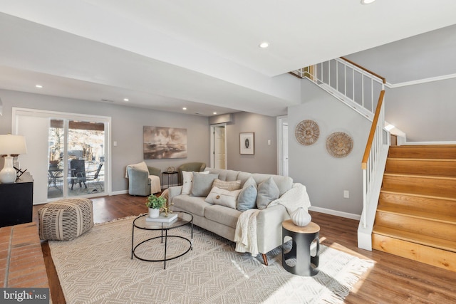 living room with light hardwood / wood-style floors