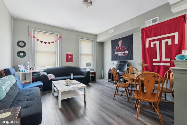 living room with hardwood / wood-style floors