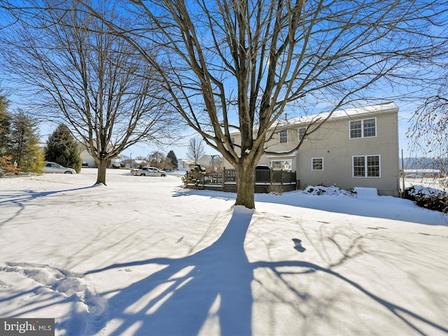 view of yard layered in snow