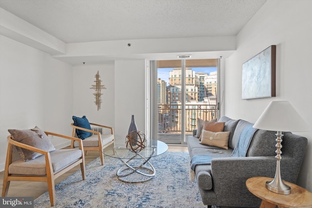 interior space with a textured ceiling