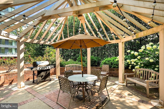 view of patio / terrace featuring a pergola and grilling area