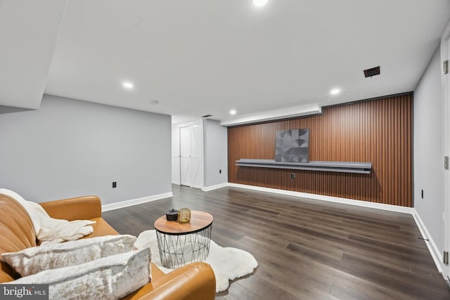 living room with dark wood-type flooring