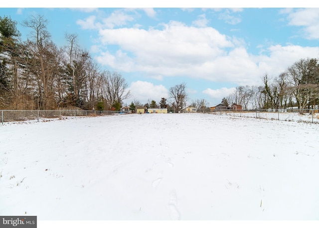 view of yard layered in snow