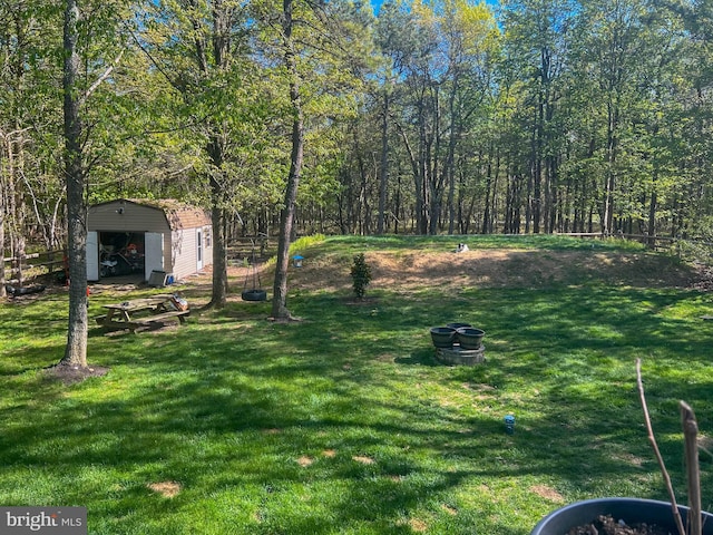 view of yard with a shed