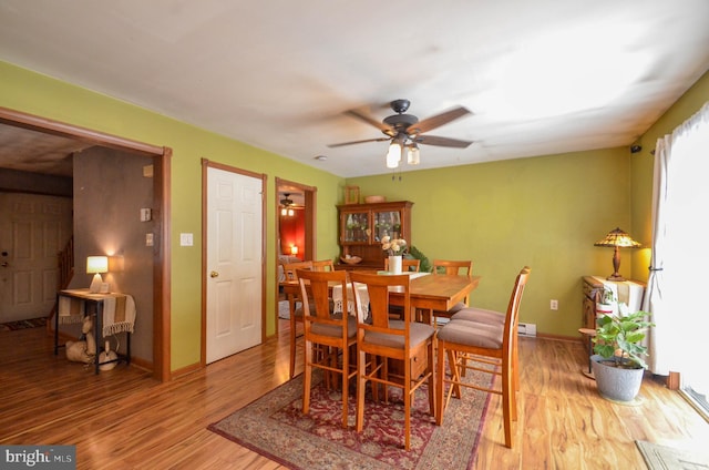 dining room featuring ceiling fan and light hardwood / wood-style floors