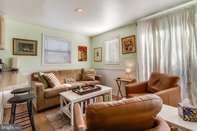 living room featuring light wood-type flooring