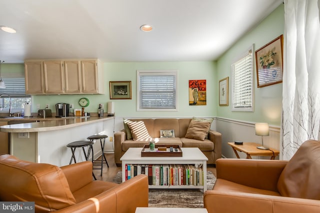 living room featuring sink and a wealth of natural light