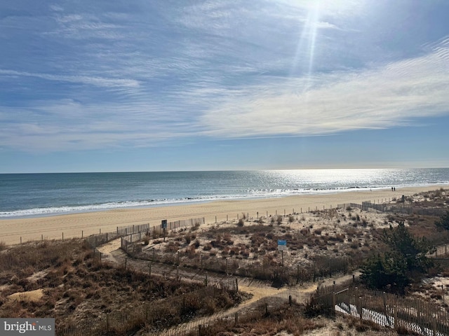 view of water feature with a view of the beach