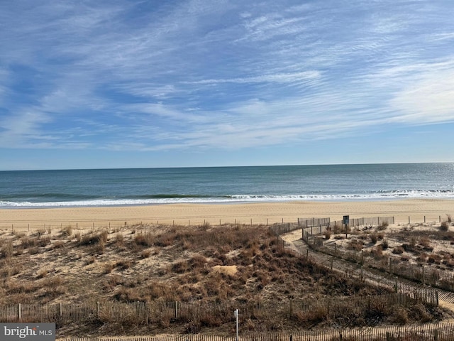 view of water feature with a view of the beach