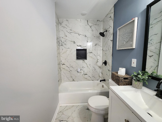 full bathroom with toilet, tiled shower / bath, and vanity