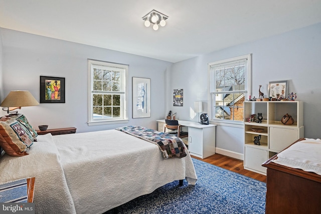 bedroom with multiple windows and wood-type flooring