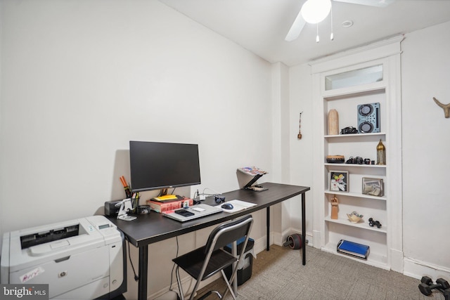 office area with ceiling fan