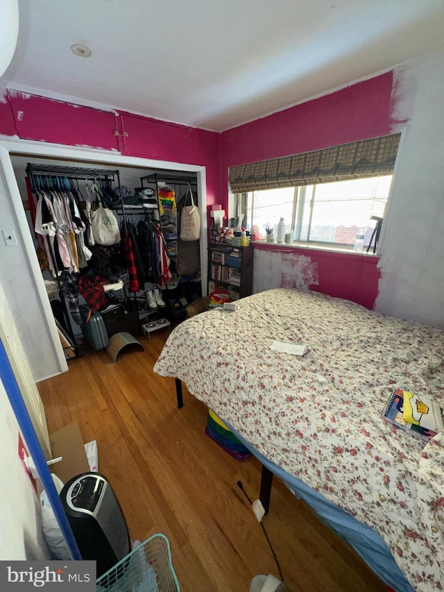 bedroom with a closet and wood-type flooring