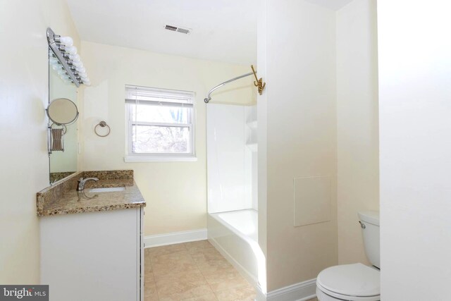 full bathroom featuring vanity, toilet, and bathing tub / shower combination