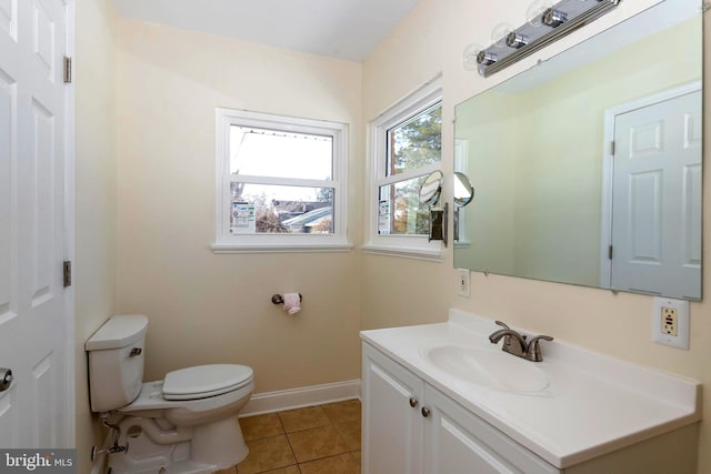 bathroom featuring vanity, toilet, and tile patterned flooring