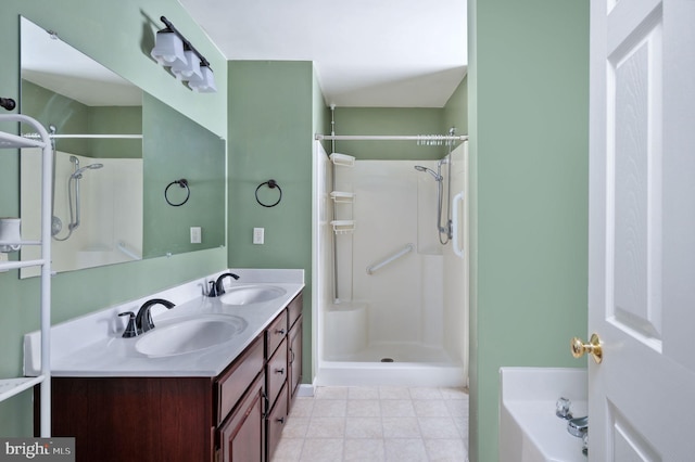 bathroom featuring vanity and a shower